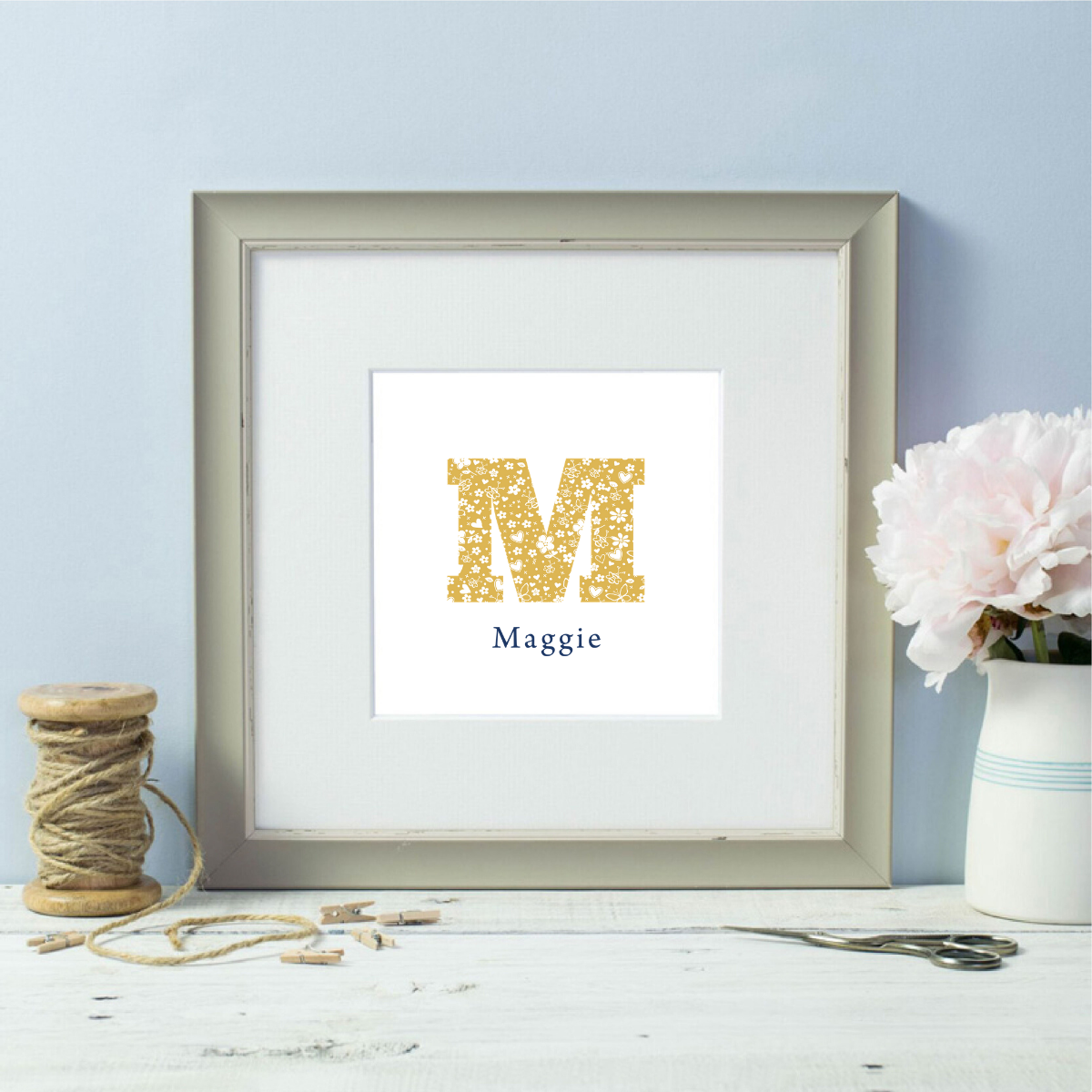 Daisy Chain Initial Framed Print