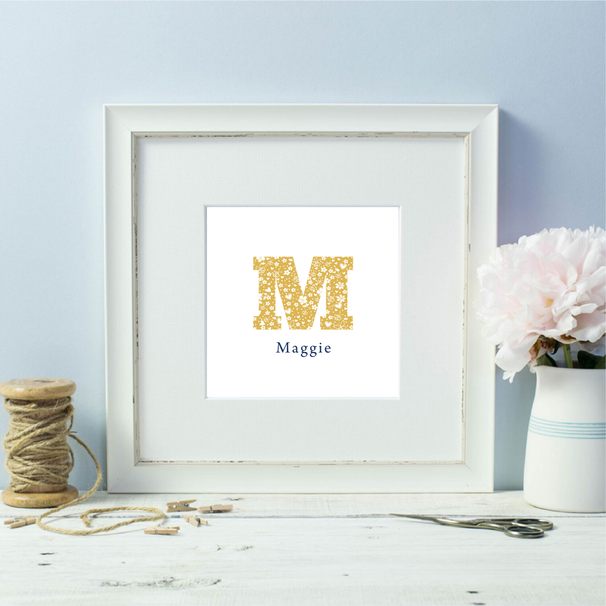 Daisy Chain Initial Framed Print
