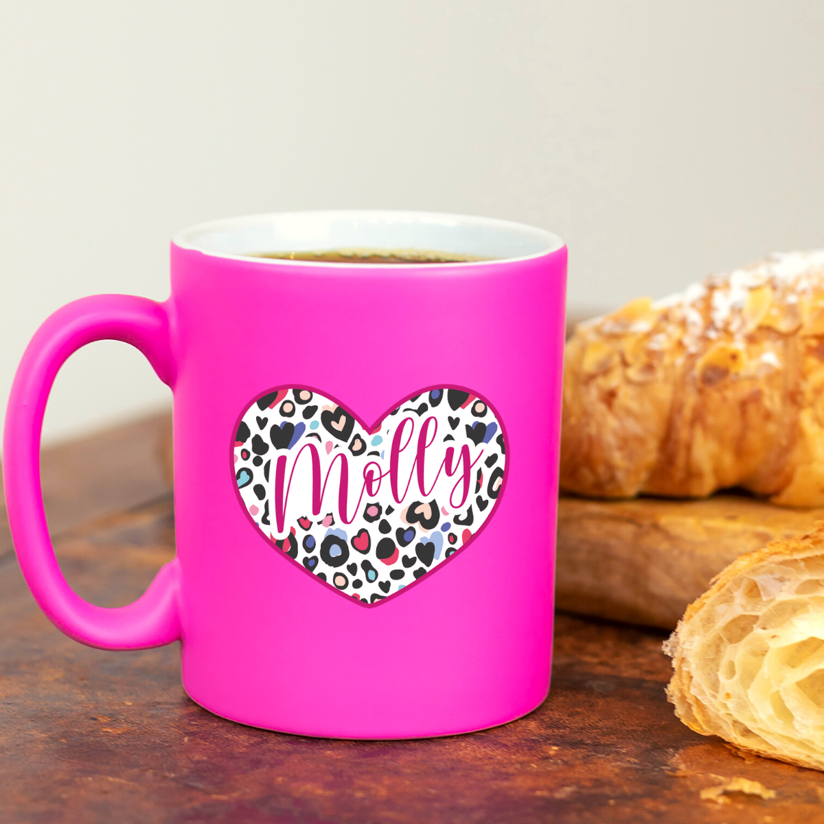 Leopard Print Heart Personalised Neon Pink Mug