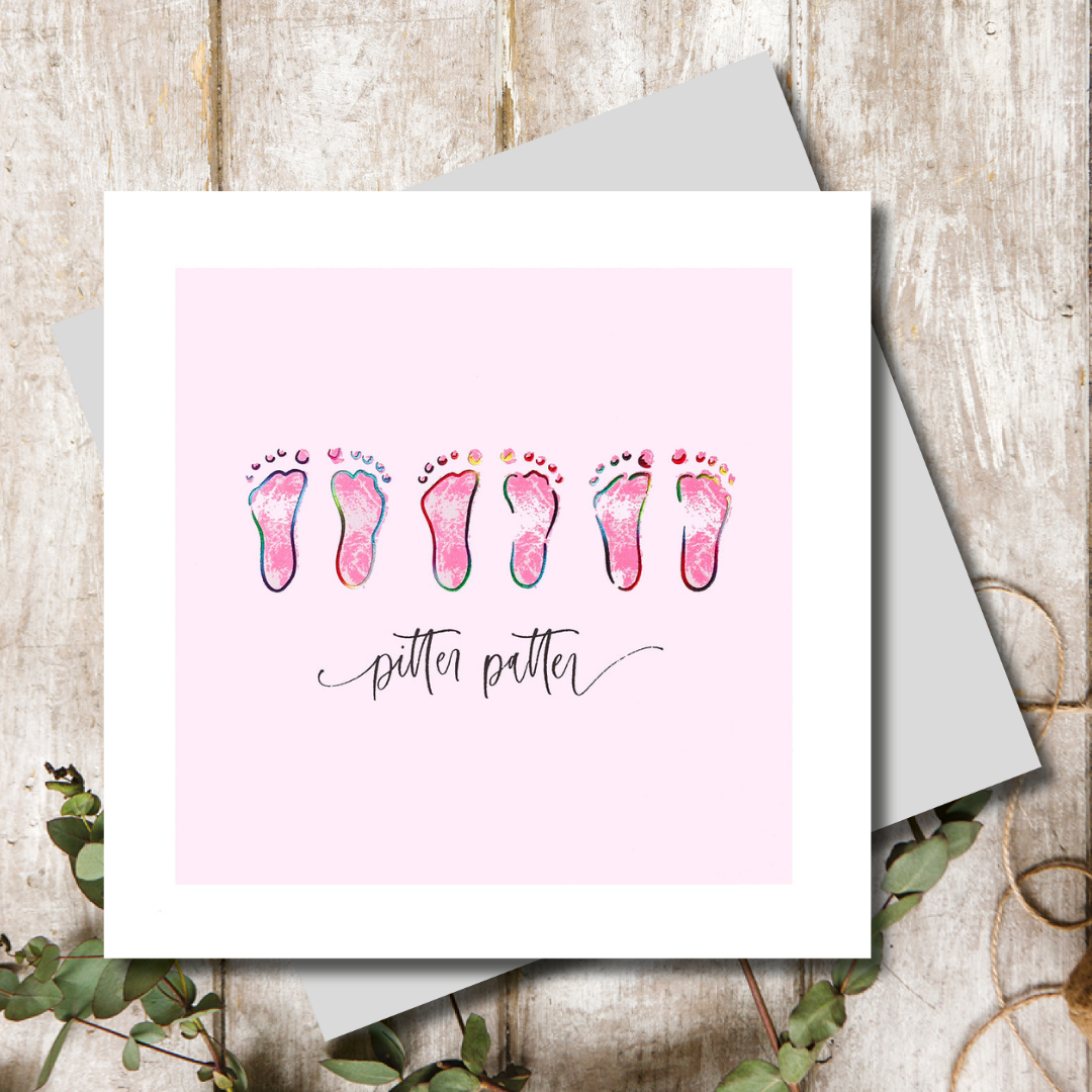 Pitter Patter Baby Girl Pink Greeting Card Marina B Designs