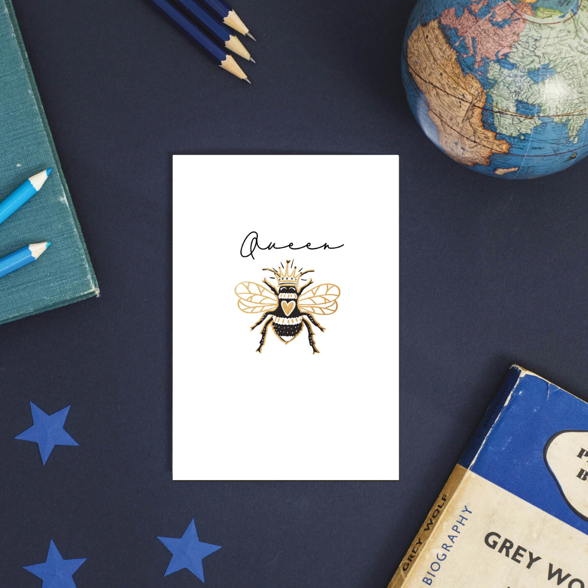 Queen Bumble Bee Rose Gold Foil Greeting Card