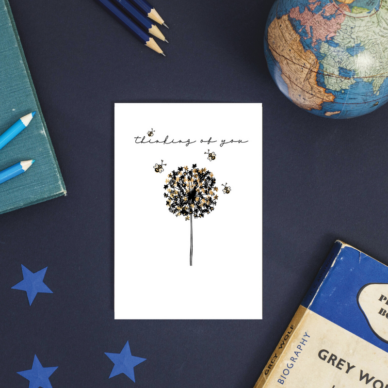 Thinking of you Bumble Bee Rose Gold Foil Greeting Card