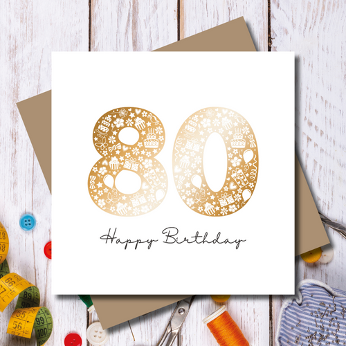 Daisy 80th Happy Birthday Rose Gold Foil Greeting Card