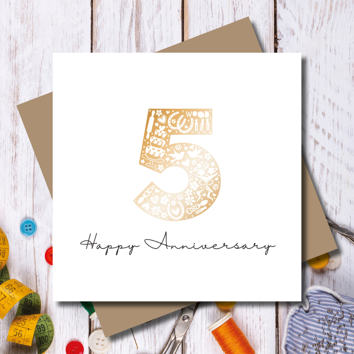 Daisy 5th Wood Wedding Anniversary Rose Gold Foil Greeting Card