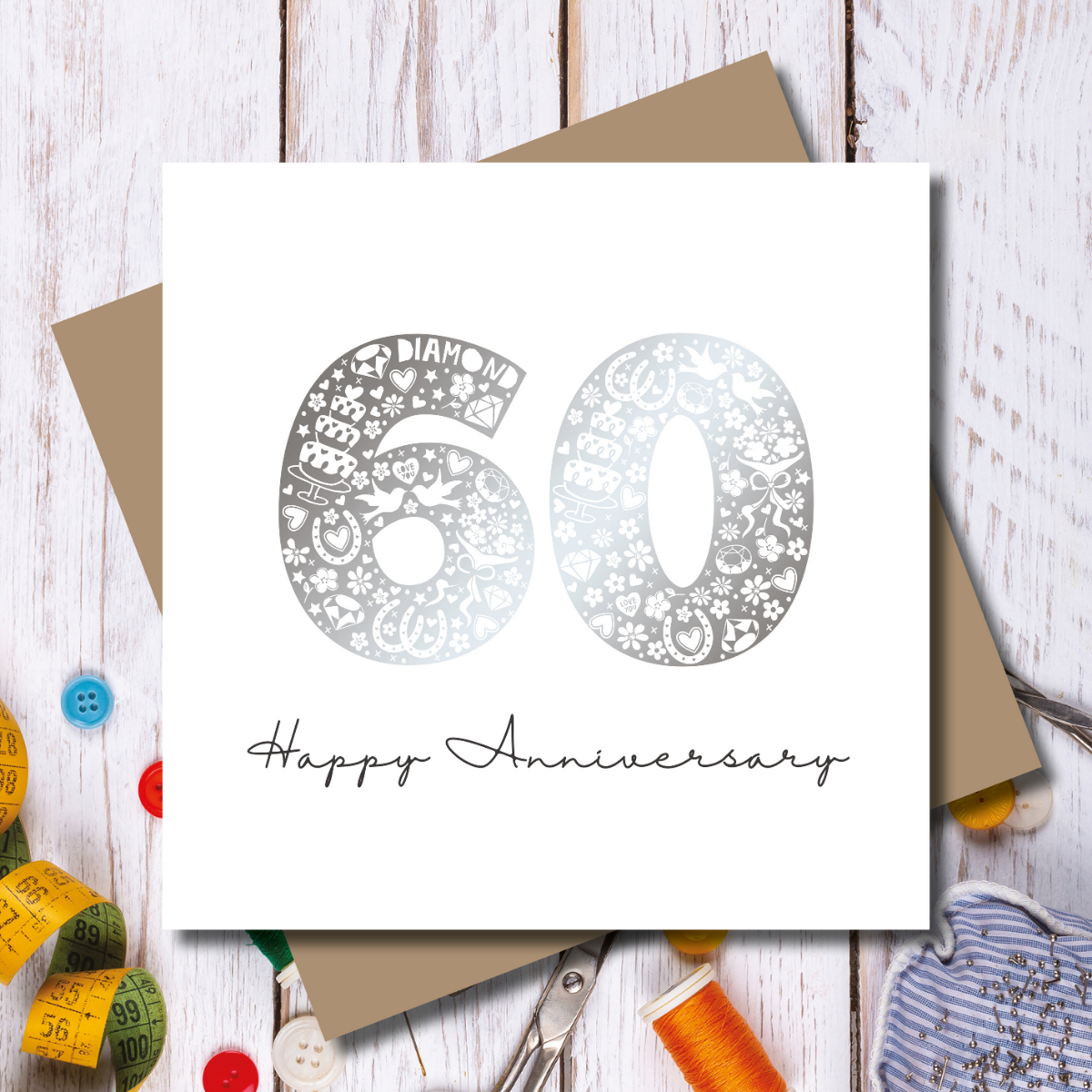 Diamond 60th Wedding Anniversary Silver Foil Greeting Card