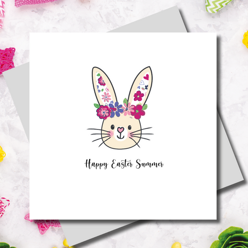 Ditsy Floral Print Bunny Greeting Card
