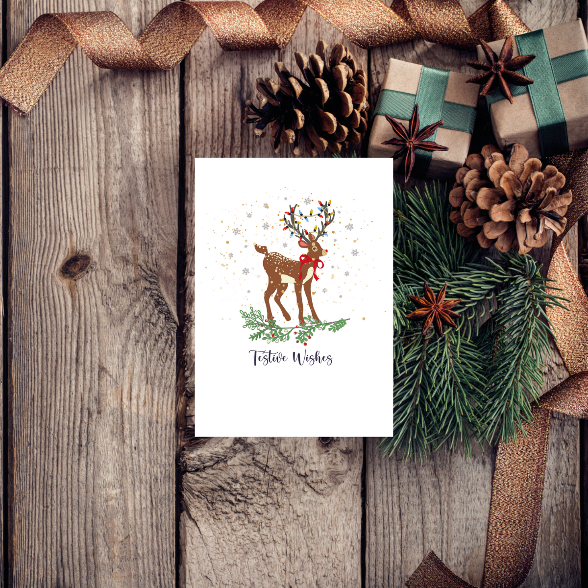 Victor Stag Festive Christmas Wishes Greeting Card