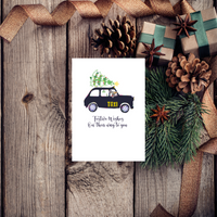 Festive Driving Dachshund Taxi Christmas Greeting Card