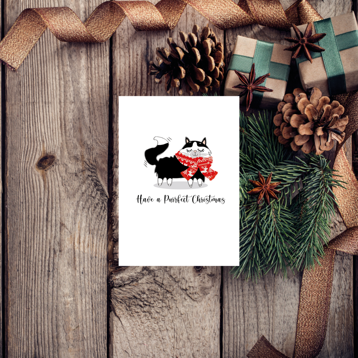 Purrfect Christmas Black Cat  Greeting Card