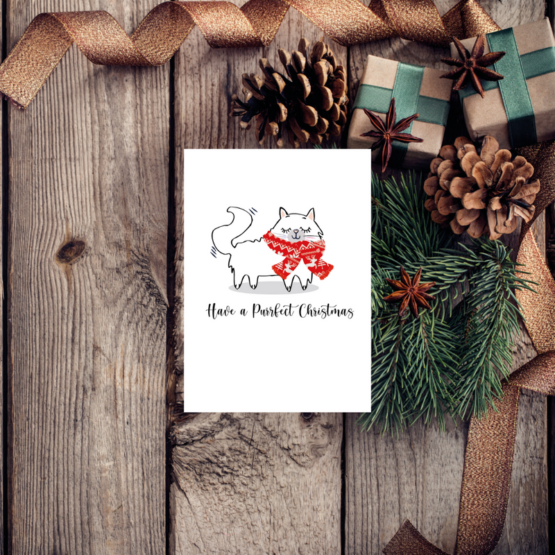 Purrfect Christmas White Cat Greeting Card