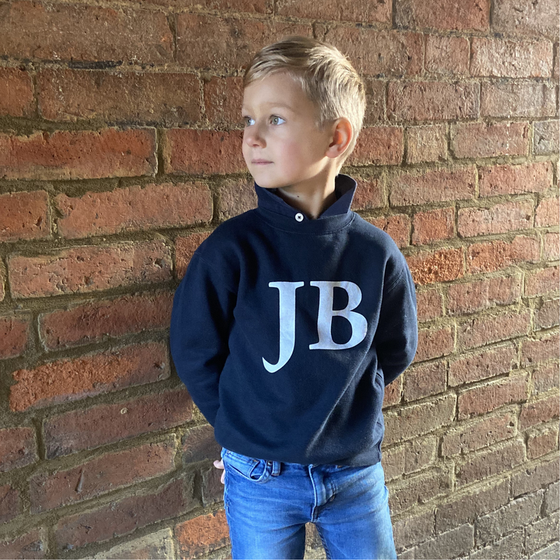 Personalised White Initial Children's Navy Jumper 