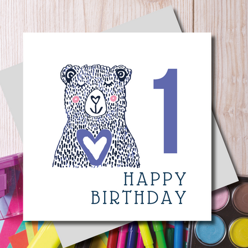 Happy 1st Birthday Bear Greeting Card