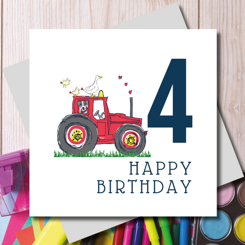 Happy 4th Birthday Red Tractor Greeting Card