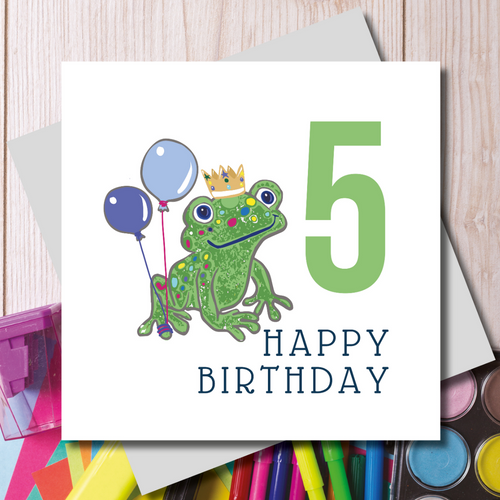 Happy 5th Birthday Prince Green Frog Greeting Card