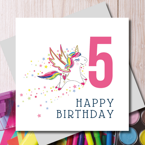 Happy 5th Birthday Unicorn Greeting Card