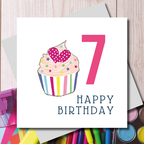 Happy 7th Birthday Cupcake Greeting Card