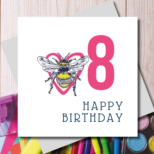 Happy 8th Birthday Bumble Bee Greeting Card