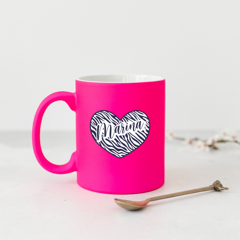 Animal Print Heart Personalised Neon Pink  Mug