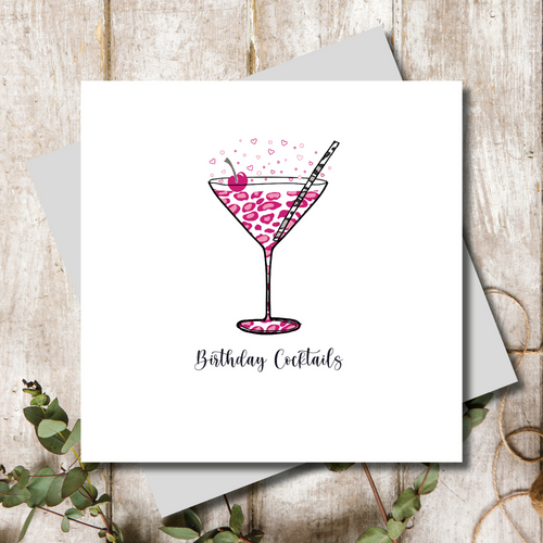 Pink Animal Print Spotty Cocktail Glass Greeting Card