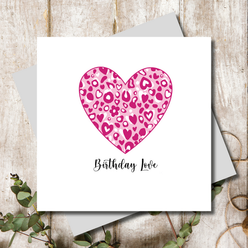 Pink Animal Print Birthday Love Heart Greeting Card