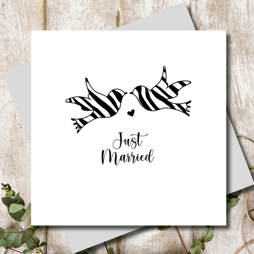 Monochrome Spotty Animal Print Doves Wedding Greeting Card