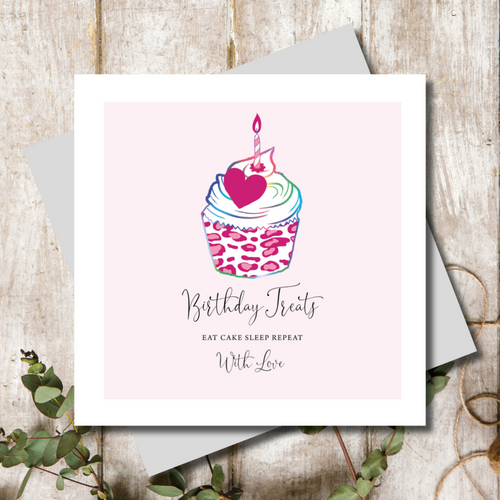 Birthday Treats Leopard Print Cupcake Greeting Card