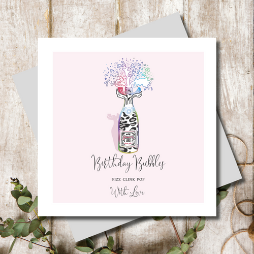 Fizz Clink Pop Rainbow Foil Birthday Bubbles Greeting Card
