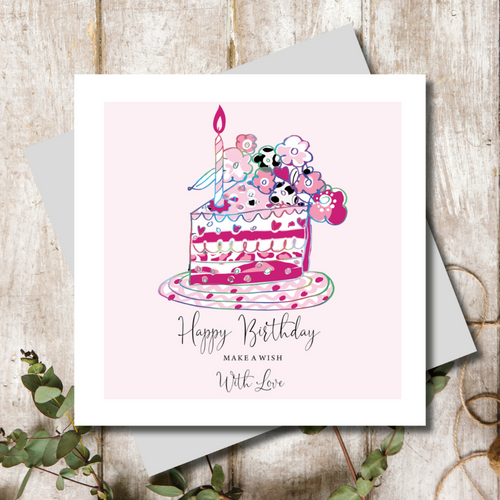 Make a Wish Piece of Cake Leopard Print Greeting Card