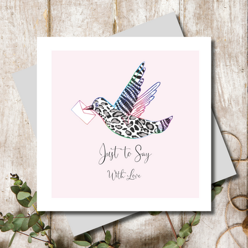 Just to say Leopard Print Bird Rainbow Foil Greeting Card