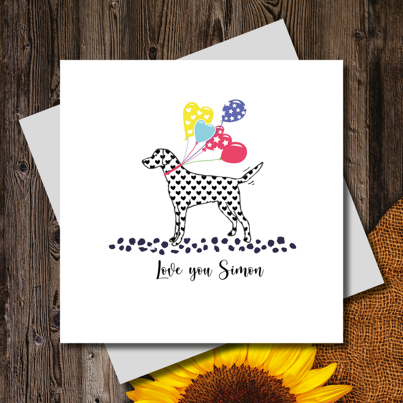 Love Balloons Heart Print Dalmatian Greeting Card