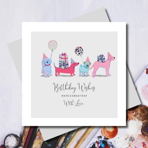 Birthday Wishes Spotty Doggies Rainbow Foil Greeting Card