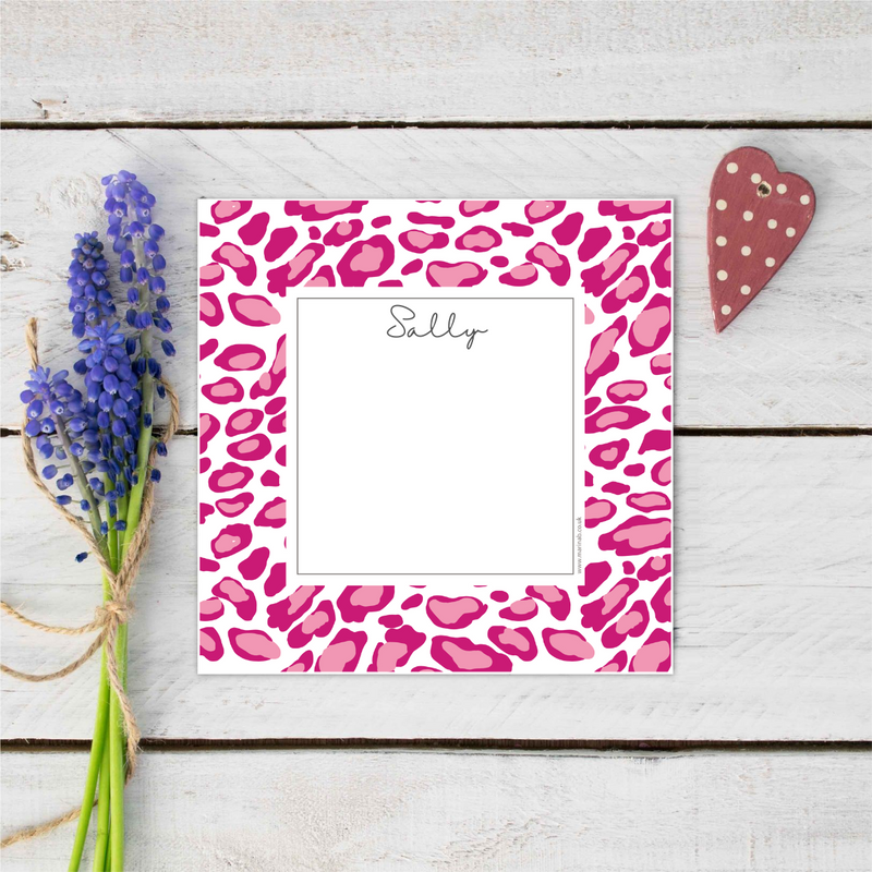 Hot Pink Leopard Print Personalised Notecards