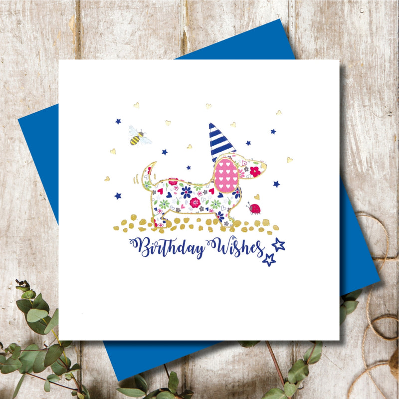 Ditsy Dachshund Birthday Hat Greeting Card