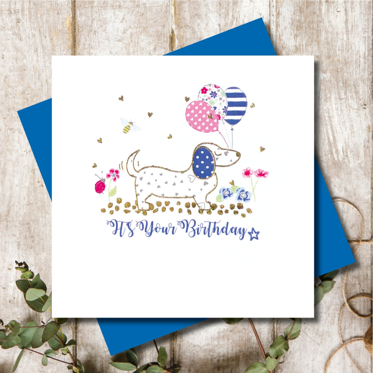 Ditsy Dachshund Birthday Balloons Greeting Card