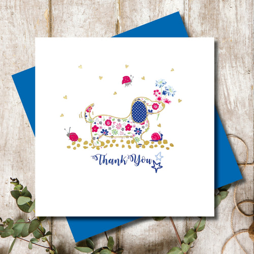 Ditsy Dachshund Birthday Flowers Greeting Card