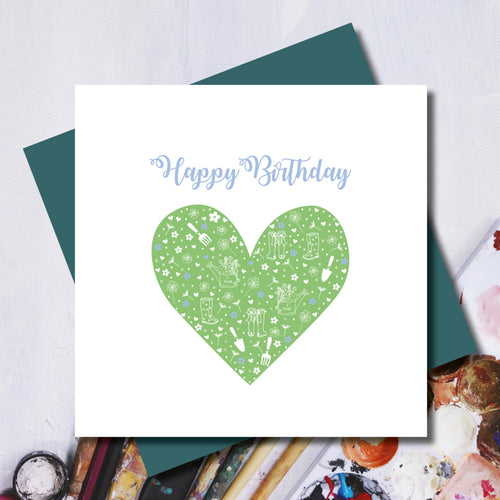 Daisy Gardener Happy Birthday Heart Greeting Card