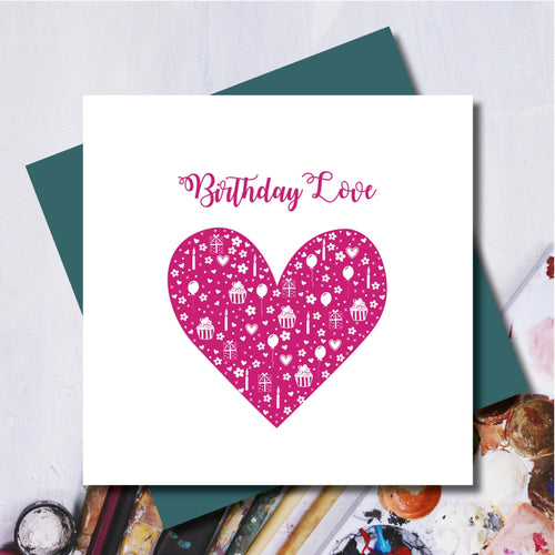 Daisy Pink Happy Birthday Heart Greeting Card