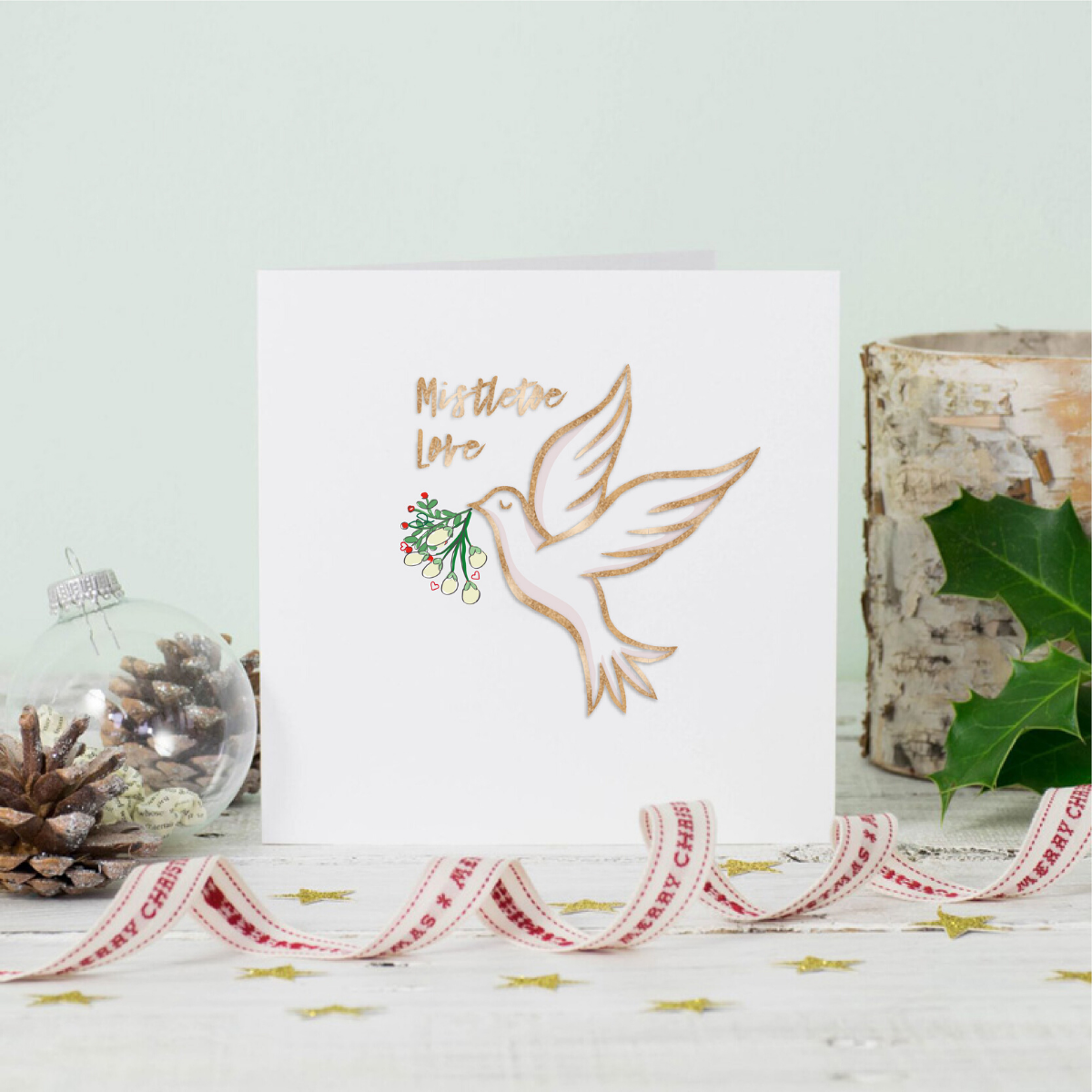 Christmas Mistletoe Dove Greeting Card