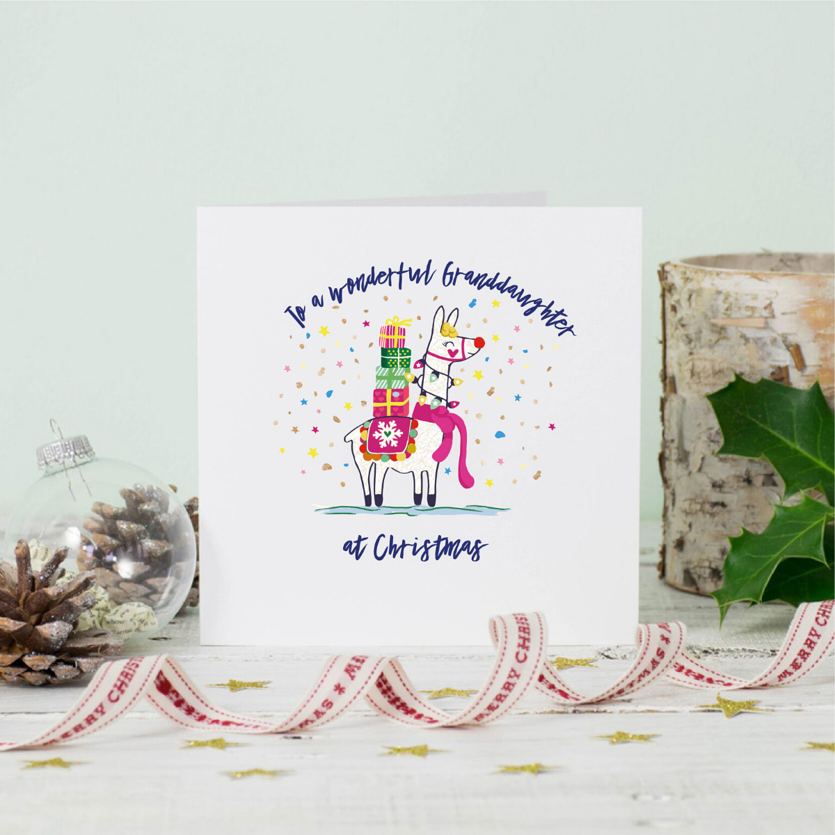 Llama Granddaughter Christmas Greeting Card