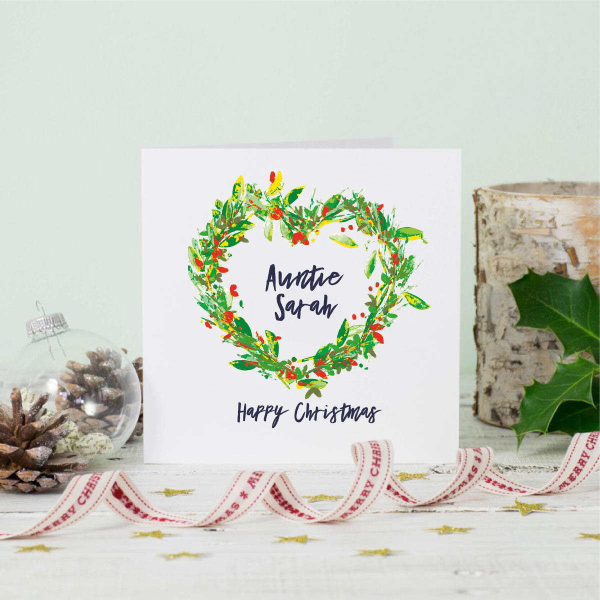 Personalised Christmas Love Wreath Greeting Card