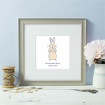 Personalised Floral Blue Baby Bunny Named Framed Grey Print 