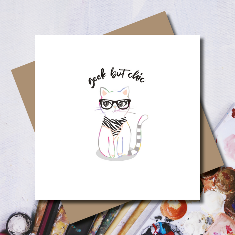 Ditsy Kat Geek but Chic Rainbow Foil Greeting Card