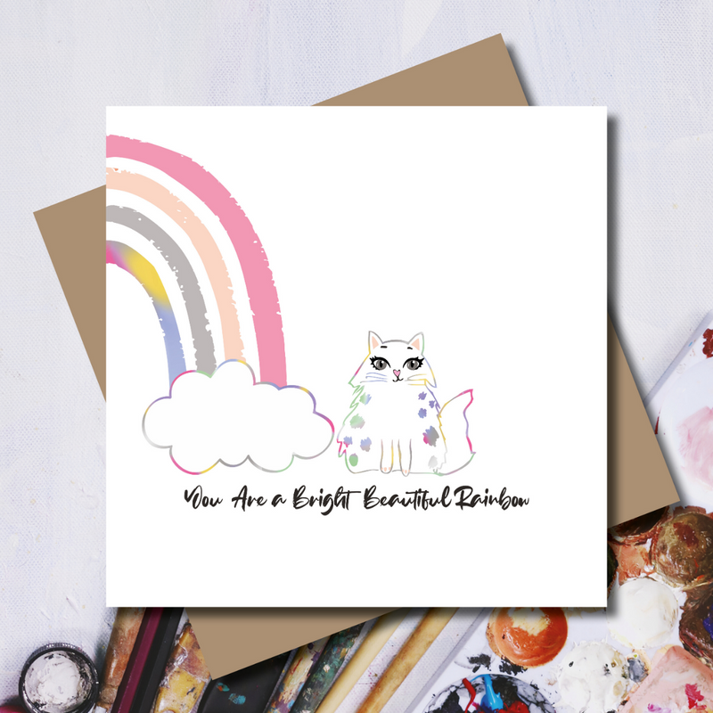 You are a bright beautiful Cat Rainbow Foil Greeting Card
