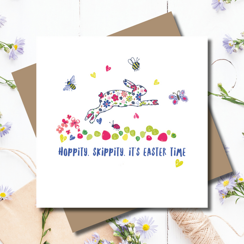 Jumping Flopsy Easter Bunny Greeting Card
