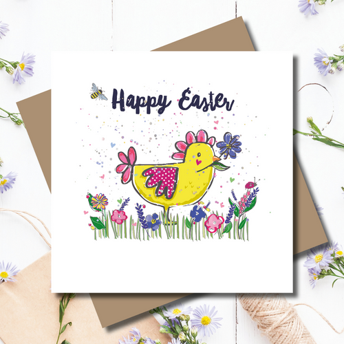 Happy Easter Ditsy Chick Rainbow Foiled Greeting Card