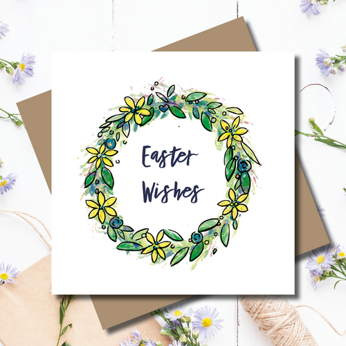 Easter Floral Wreath Rose Gold Wreath Greeting Card