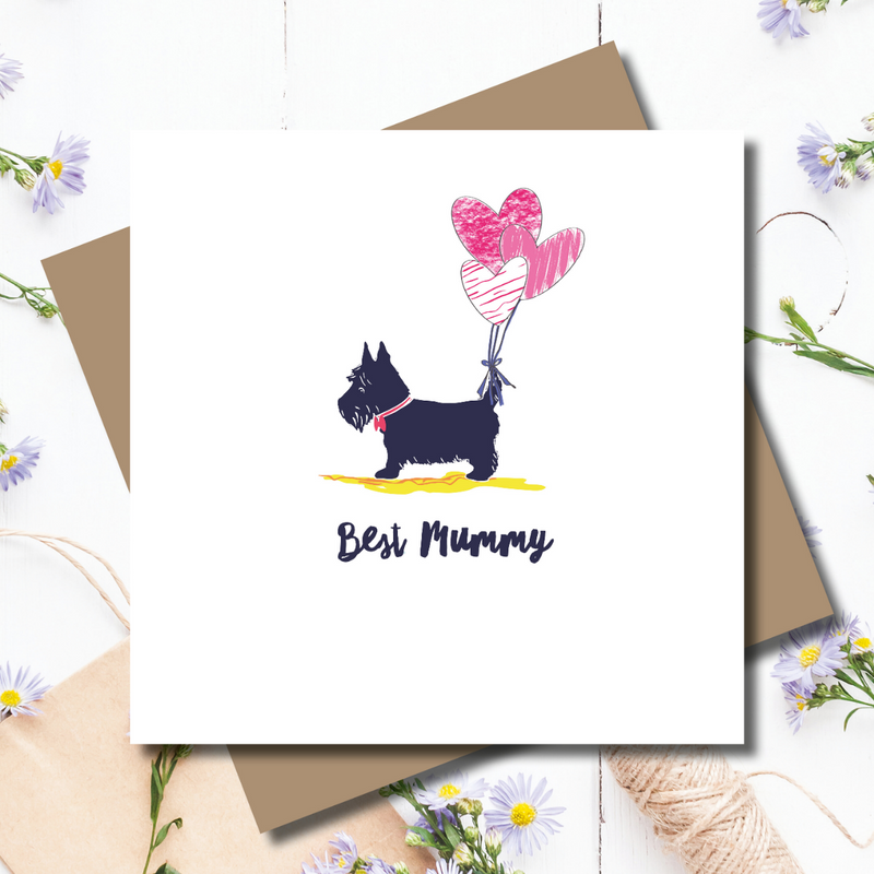 Dotty Scottie Heart Balloon Mother's Day Greeting Card