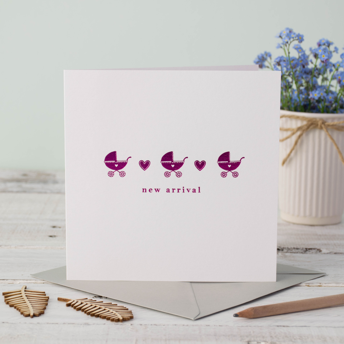 Baby Pink Pram Greeting Card