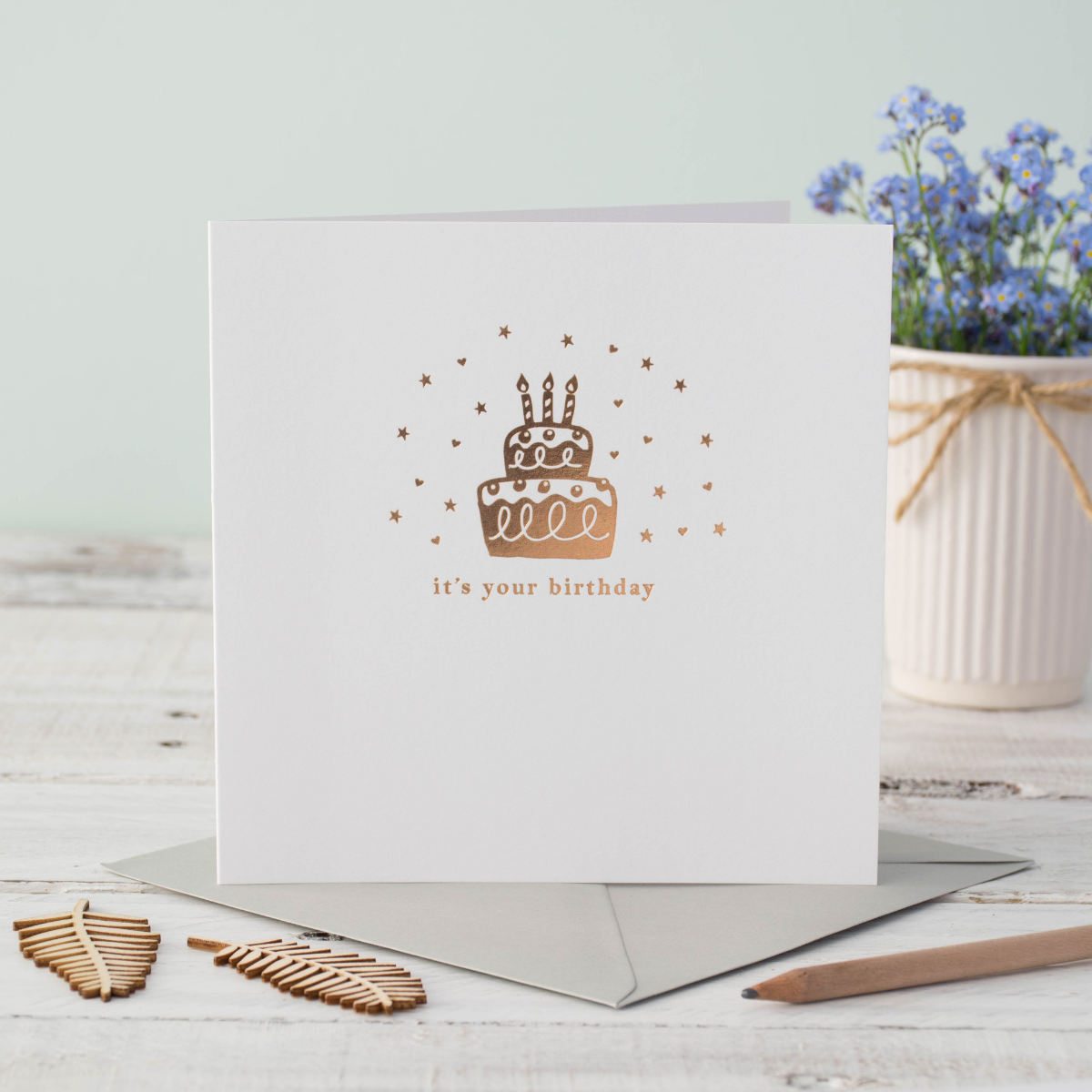 Cake Shimmer Birthday Rose Gold Foil Greeting Card