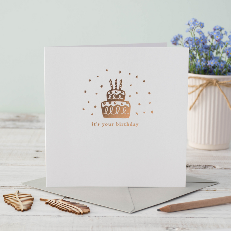 Cake Shimmer Birthday Rose Gold Foil Greeting Card